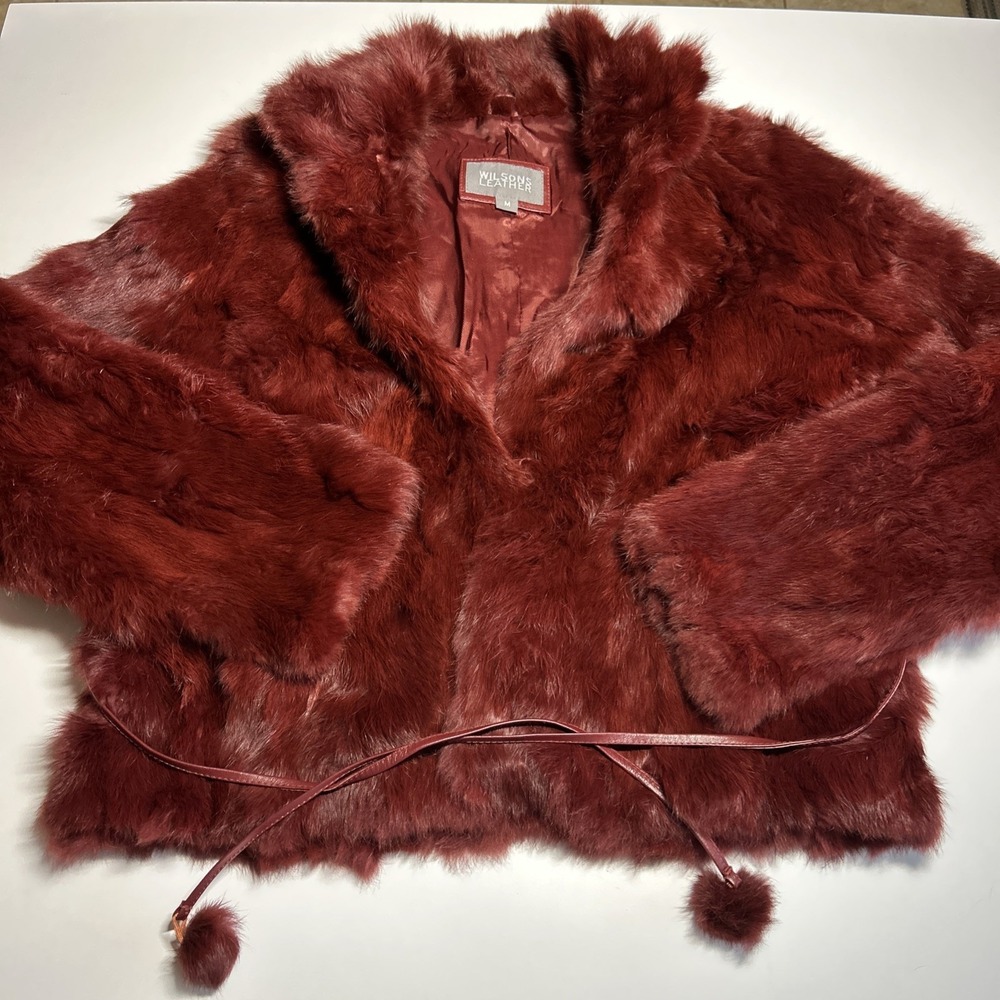 Wilsons Leather - Coat Jacket Women's Size Medium 100% Genuine Fur Red Belt
